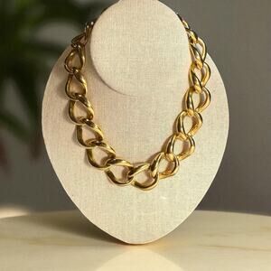 VTG Chunky Statement Chain Link Gold Tone Choker Necklace 16” Weighty